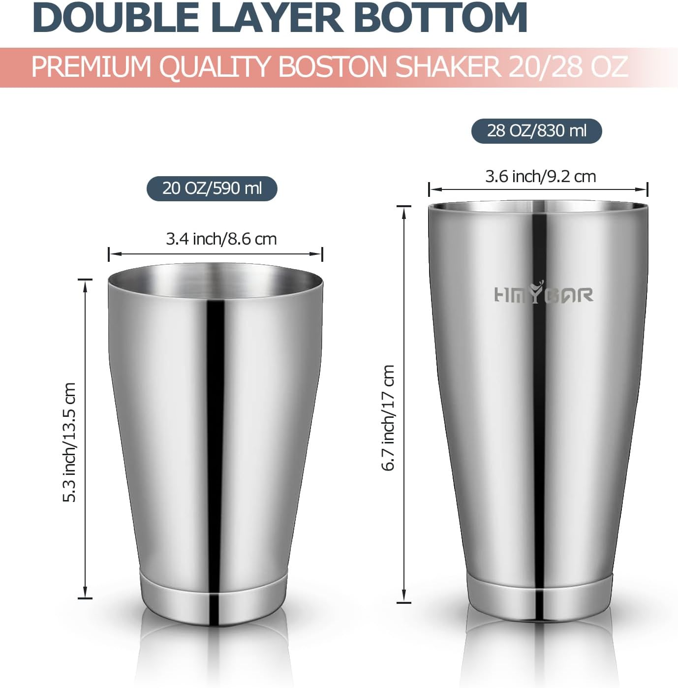 HMYBAR® Mixology Bartender kit | Cocktail Shaker Set | Boston Shaker Set, 20/28 OZ | Martini Making Set for Home Bar. Total 31 pcs incl 39-Recipe Cocktail Cards. Silver Tools. Bamb Stand Black Color