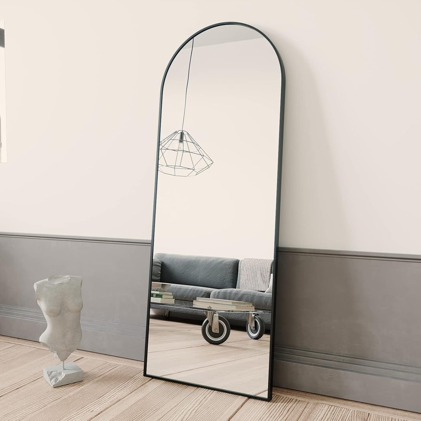 BEAUTYPEAK 64"x21" Arch Full Length Mirror, Hanging or Leaning Arched-Top Full Body Mirror with Stand for Bedroom, Dressing Room, Black