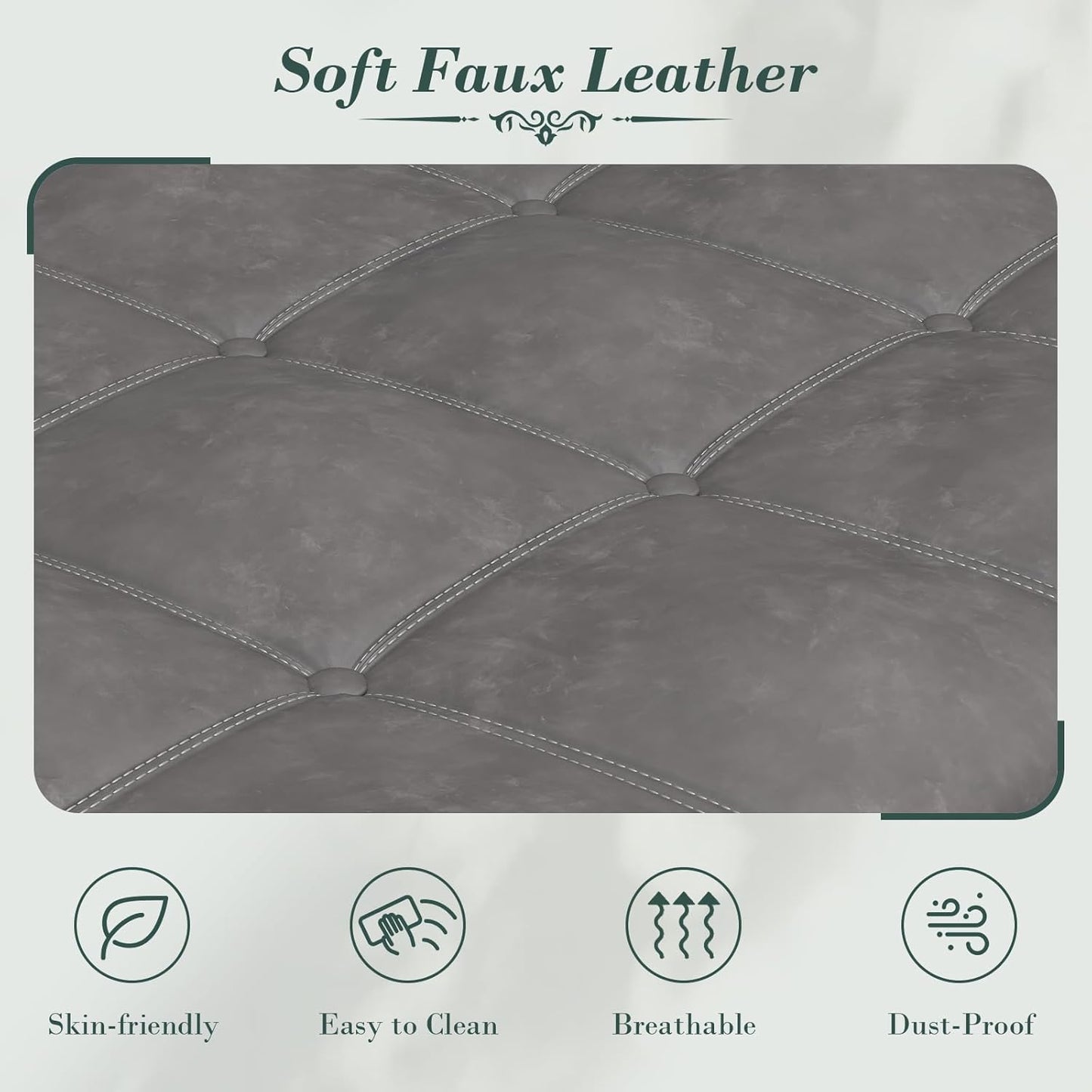 Apicizon 51”Bench with Storage, Upholstered Tufted Button Window Bench with Plenty Hidden Storage Space,Faux Leather Ottoman Bench for Bedroom, Living Room, Entryway,Gray