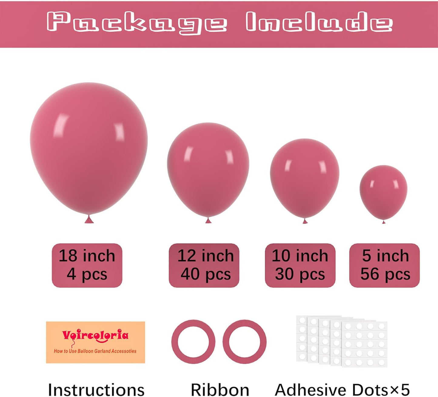 130pcs Retro Hot Pink Balloons Different Sizes 18" 12" 10" 5" Blush Hot Pink Latex Balloon Garland Arch Kit for Birthday Baby Shower Valentine's Day Wedding Gender Reveal Party Decorations