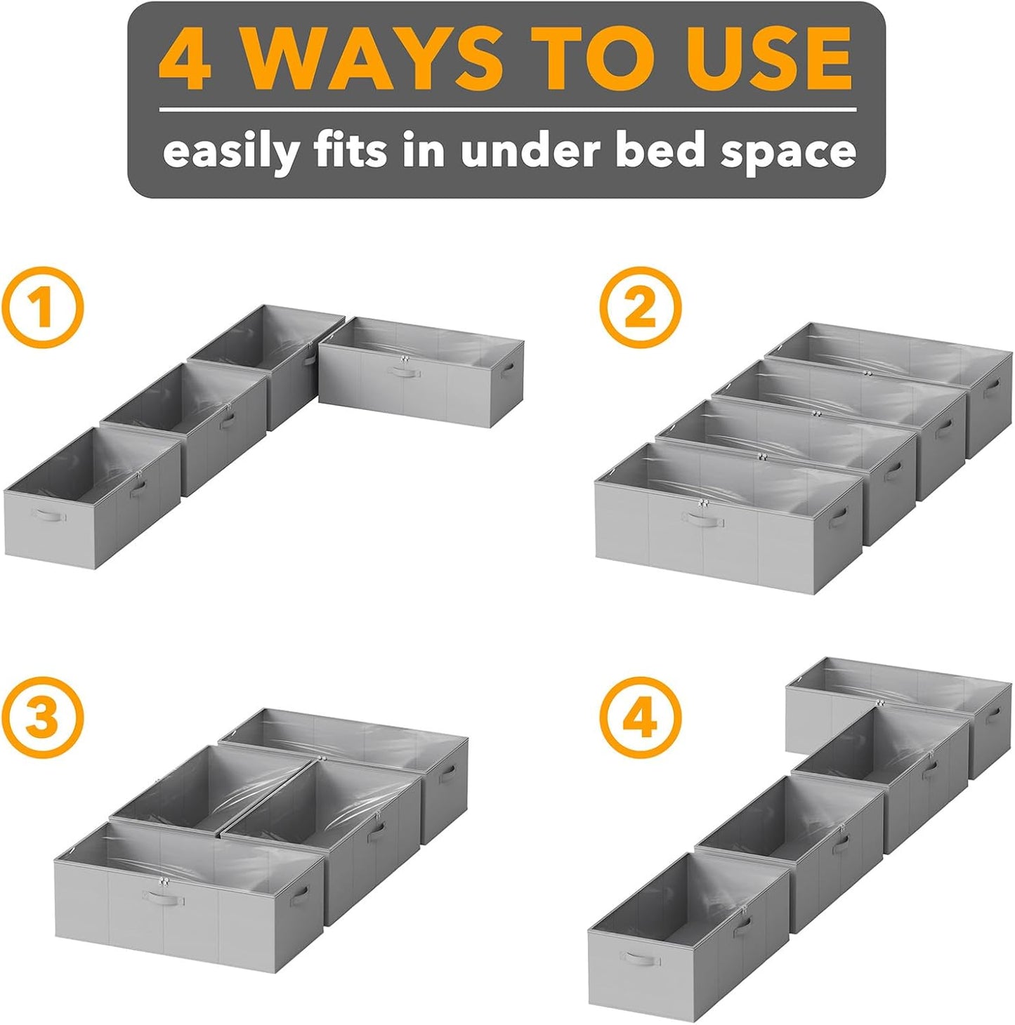 SpaceAid 4 Pack 10" High Under Bed Storage Containers, Large Underbed Storage Organizer Bins with Lids for Bedroom, Dorm, Clothes, Closet Organization, Bed Sheets and Blankets (Gray)