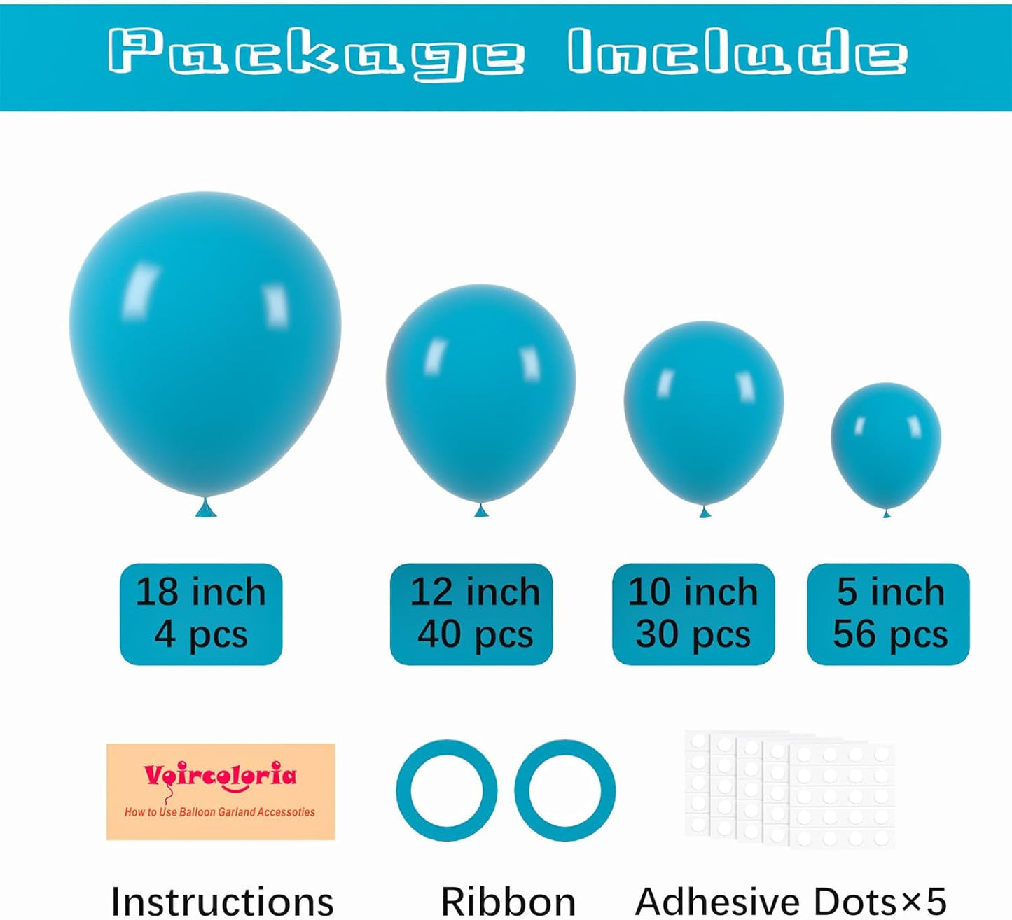 130pcs Peacock Blue Balloons Different Sizes 18" 12" 10" 5" Teal Blue Latex Balloon Garland Arch Kit for Birthday Baby Shower Graduation Wedding Gender Reveal Anniversary Party Decorations