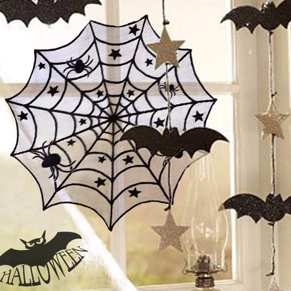 40 Inch Round Spider Web Lace Table Topper Black Halloween Spider Web Tablecloth Party Decoration