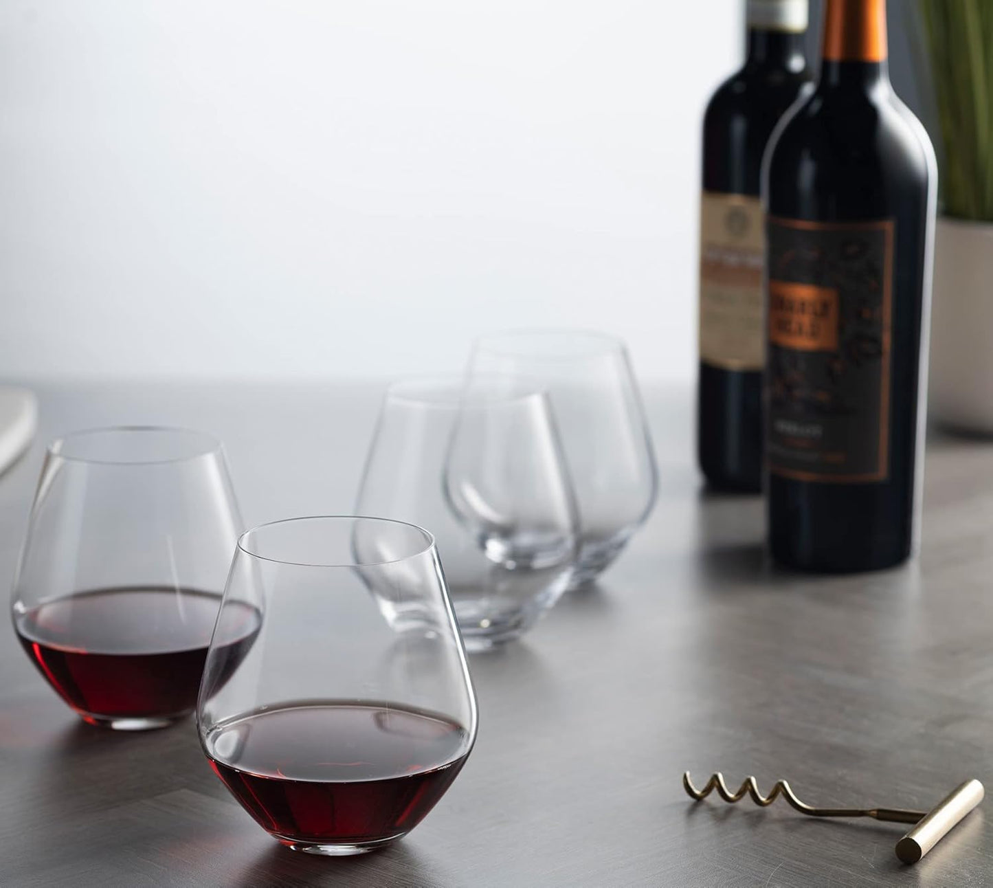 Godinger Wine Glasses, Stemless Wine Glasses, Red Wine Glasses, Wine Drinking Glasses, Stemless Wine Glass - 17oz, Set of 4 - Made in Europe