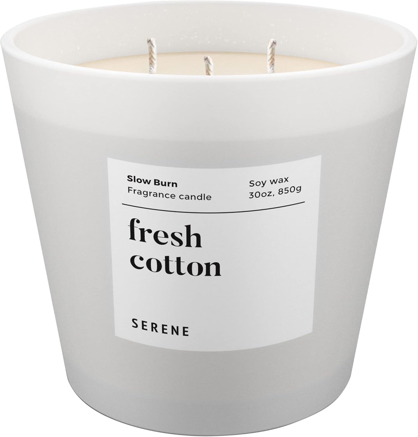 Hidden Label Large Scented Candle, Fresh Cotton, 30oz 3 Wick Huge Candle, Serene Collection Slow Burn Natural Soy Candles for Home Scented