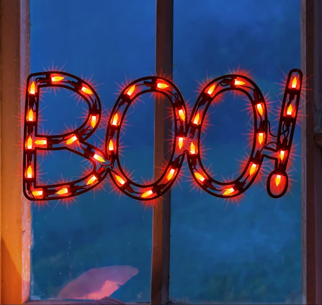 13.3" Lighted Boo Halloween Window Silhouette Decoration,Halloween Lighted Window Decoration,Hanging Light Up Holiday Ornament