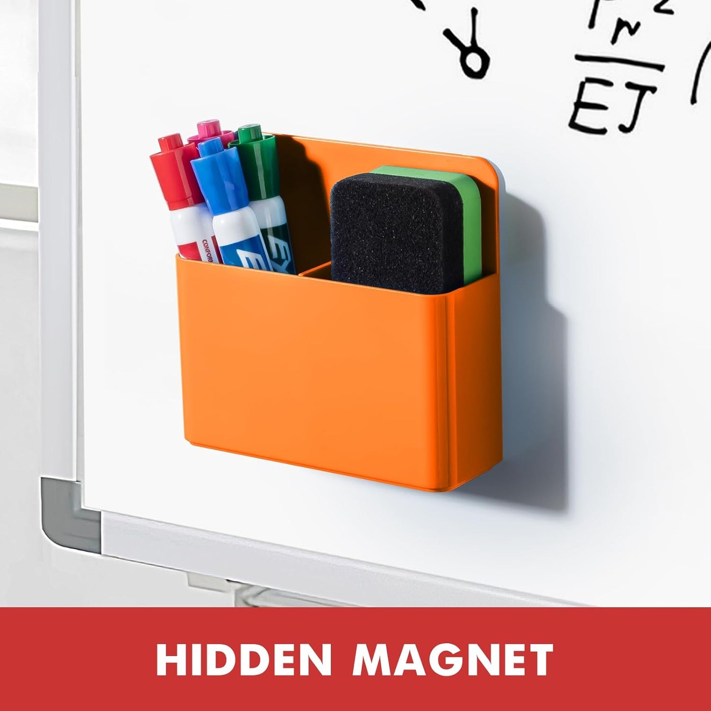 BEYGORM 2 Pack Plastics Magnetic Pen Holder for Refrigerator, Dry Erase Marker Holder for Whiteboard,Magnet School Locker Organizer Accessories, Pencil Cup, Pen Caddy, Classroom Organization(Orange)