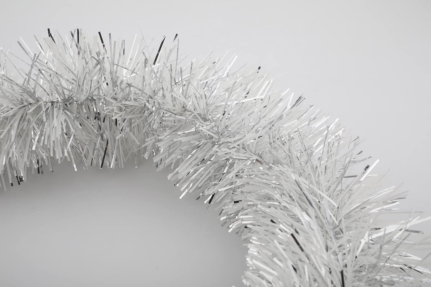 25 ft Long Roll Silver & White Tinsel Twist Garland, Shiny Metallic Foil Decorations for Halloween, Parade Floats, Christmas Eve, New Year Parties (4" x 25' roll, Silver & White)