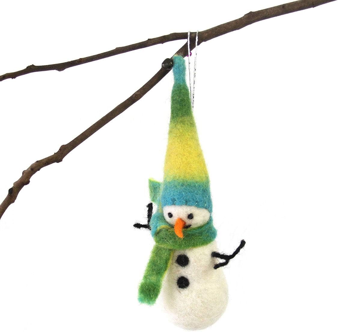 Hand Crafted Wool Felt Christmas or Winter Ornaments from Nepal, Snowman (GLG60035-01)
