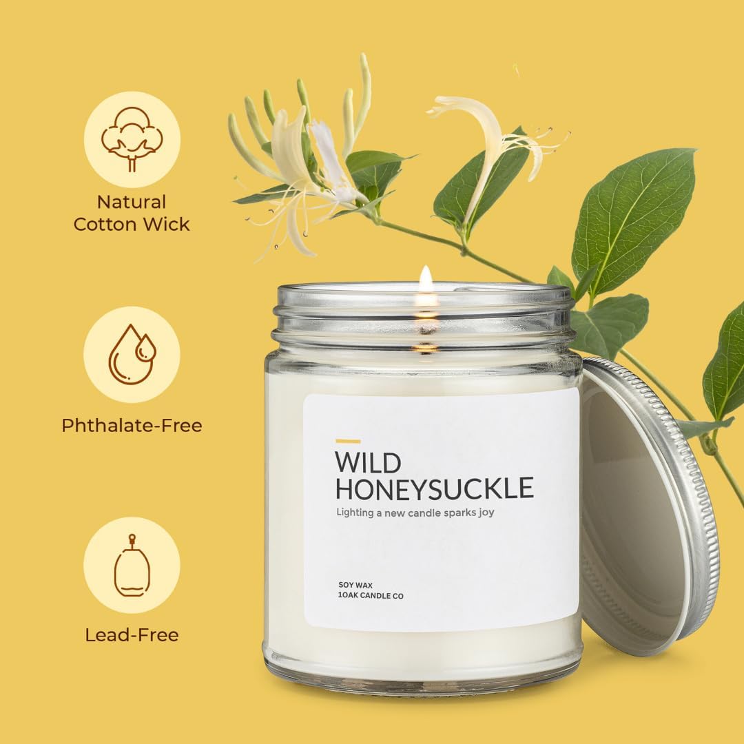1OAK Soy Wax Scented Candles (Wild Honeysuckle) - Long Burning Premium Hand-Poured (7oz.)