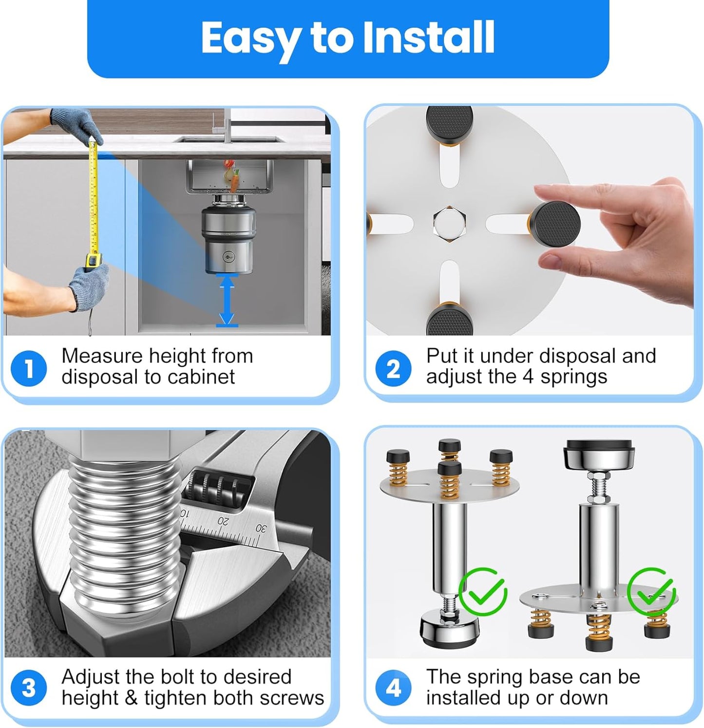 Garbage Disposal Support, Adjustable Spring Shock Absorber Bracket (5.91-7.87 inches), Holds Up tp 440lbs, Stainless Steel Noise Reduction Installation Kit