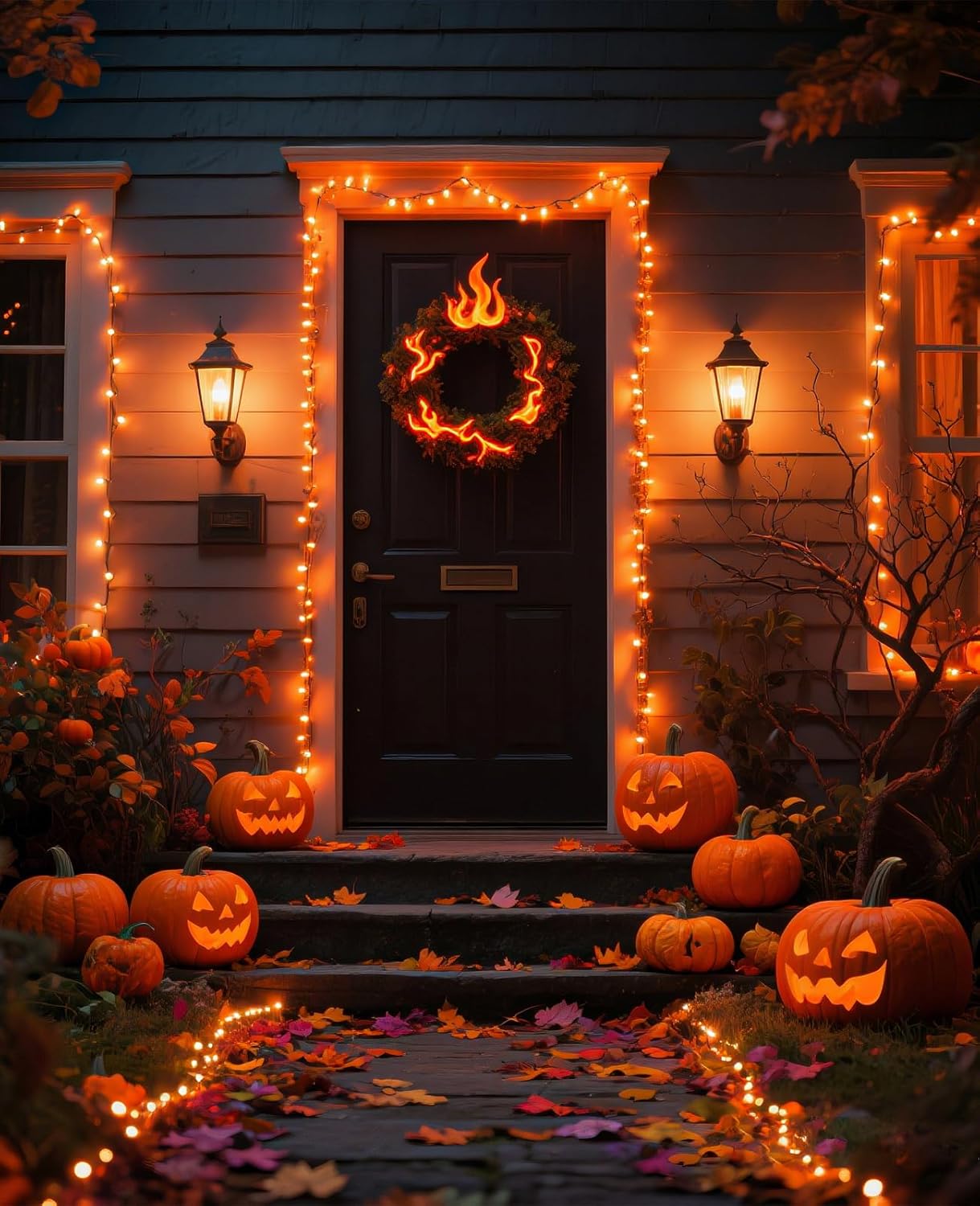 Halloween Lights Outdoor 40FT 120 LED, Green Wire String Lights for Outside Waterproof, 8 Modes Connectable Twinkle Tree Light for Indoor Bedroom Yard Party Holiday Decorations, Orange