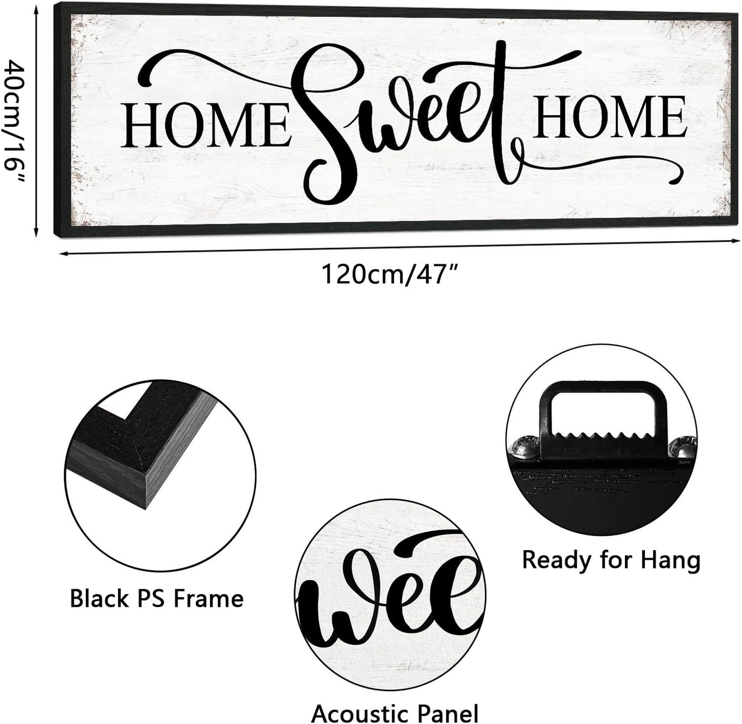 HLJ ART Home Sweet Home Wall Decor Above Bed 16"x48" Framed Large Bedroom Signs Decor for Master Family Room Living Room Dining Room,Modern Farmhouse Ructic Home Sign Behind Couch Wall Decor