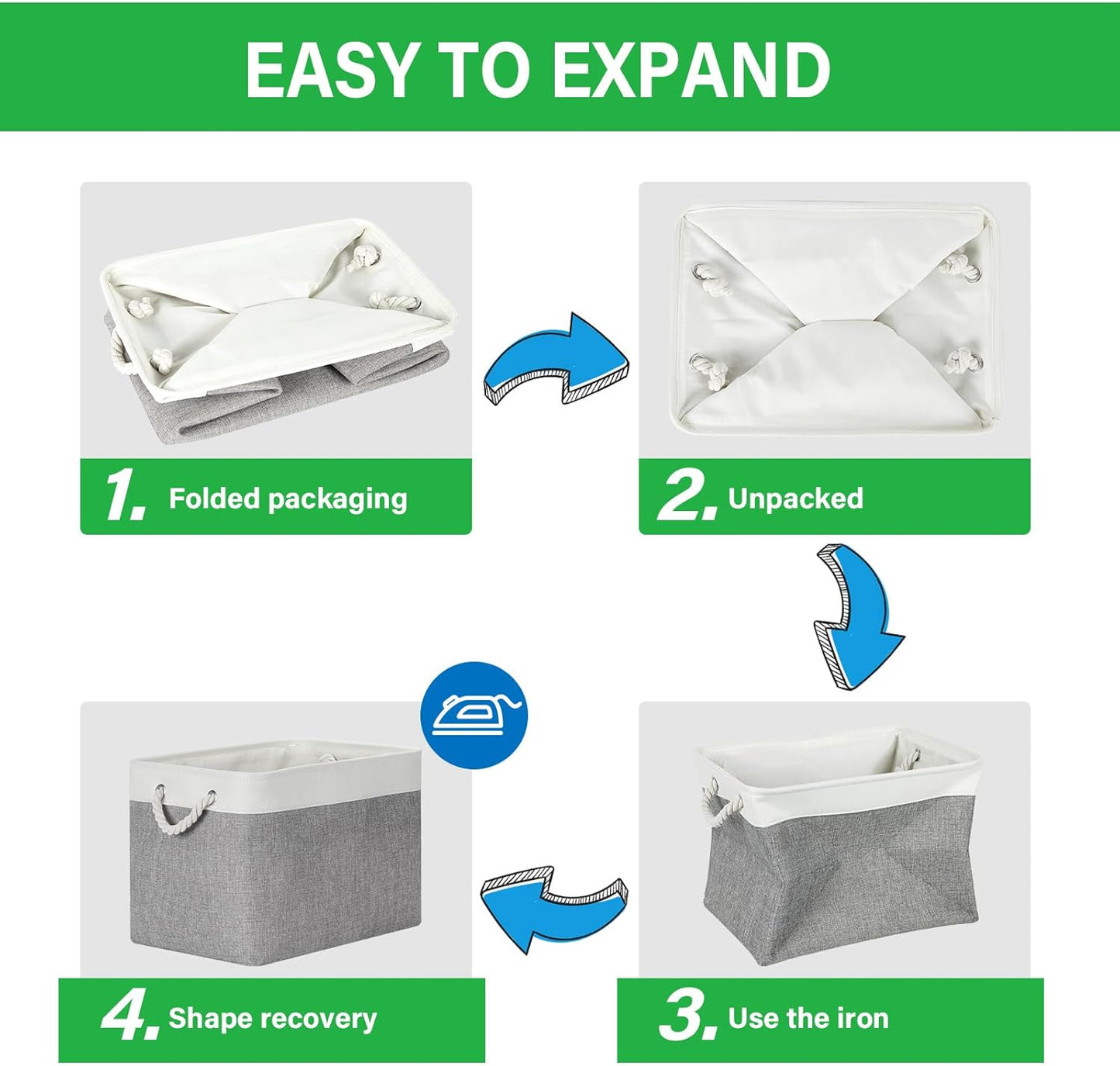 Bidtakay Large Storage Baskets for Organizing 3-Pack Fabric Closet Organizers Storage Bins with Handles 16x11.8x11.8 In Collapsible Baskets for Shelves Cloth Home Organization L-White&Grey