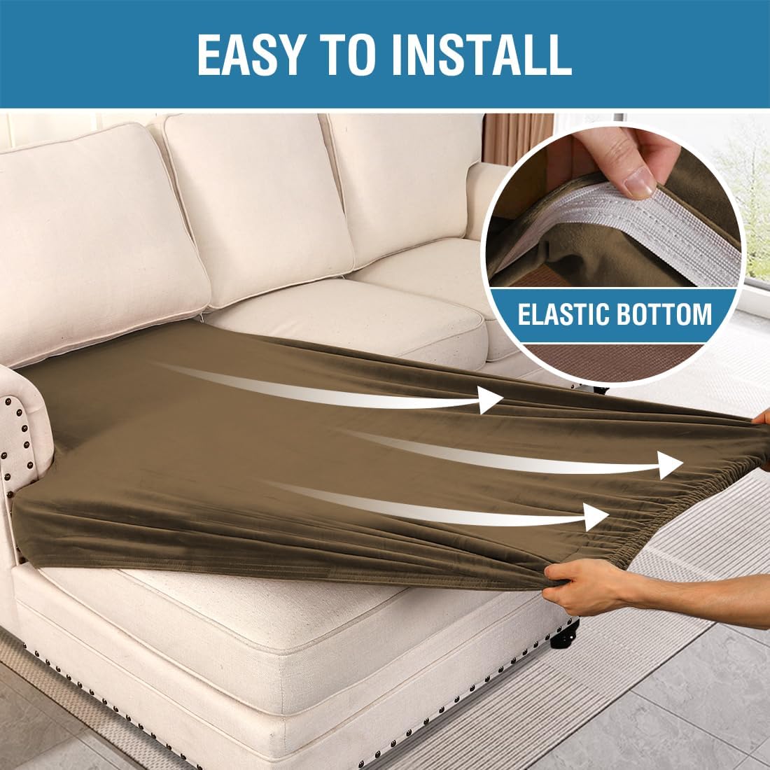 H.VERSAILTEX Velvet Stretch Individual Chaise Cover Sectional Couch Covers for L Shaped Sofa Both Left/Right Furniture Protector Seat Cushion Sofa Cover (1 Piece Chaise Cover, Bronze Brown)