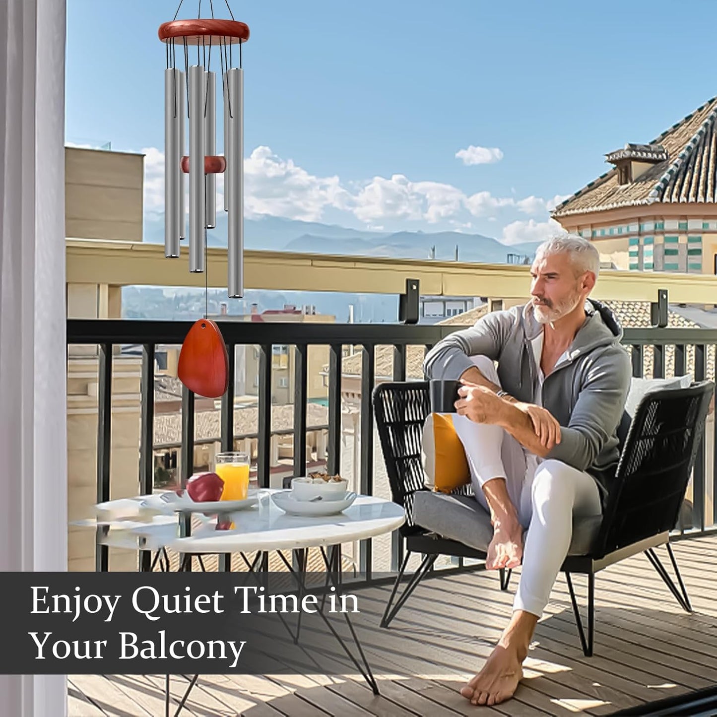 28" Wind Chime for Mothers Day, Decorative Wind Chimes for Outside, Memorial Windchimes Remembrance Gift for Women Mom Grandma, Metal Wind Chimes Outdoor Decor for Garden Patio Zen(Grey)