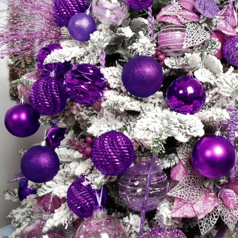 XmasExp 16ct Christmas Balls Ornaments - Shatterproof Large Hanging Ball Decorative Xmas Balls for Halloween Decorations Holiday Xmas Tree Decoration(3.15"/80mm, Purple)