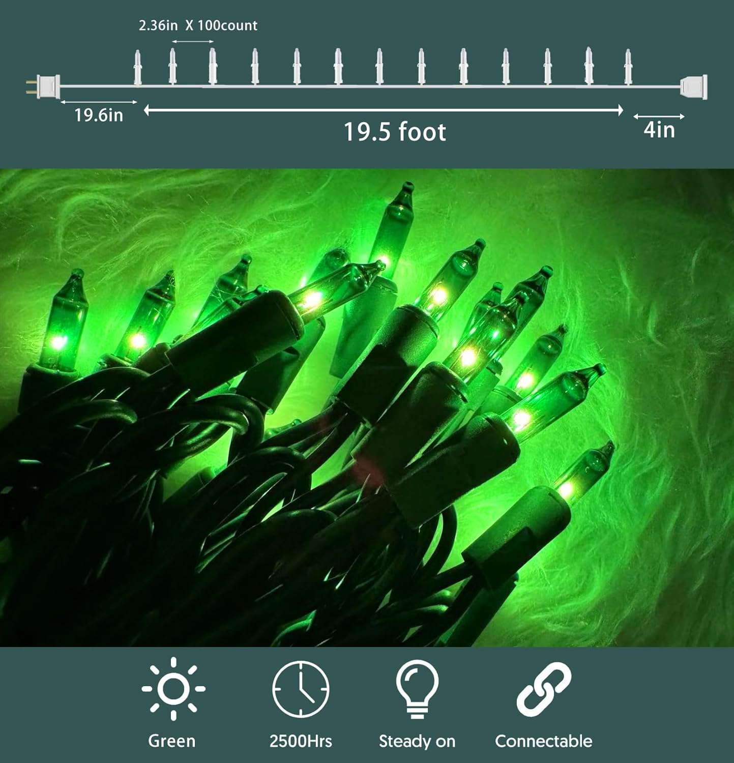 HISHINY Green String Lights 100 Count Mini St Patricks Decorations Lights with Green Wire for Outdoor Christmas Decorations Indoor Decor,UL Certified (21feet)