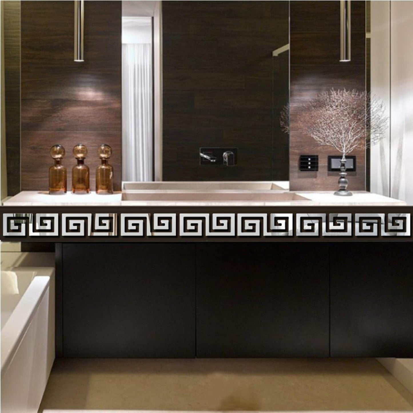 15 Pcs DIY Geometric Shape Acrylic Decorative Mirror Stickers Removable Adhesive Wall Mirror Décor for Living Room Home Background (Silver,3.15 * 7.87inches)