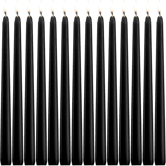 14 Pack Black Taper Candles 12 Inch Tall 3/4 Inch Thick Burn 10 Hours