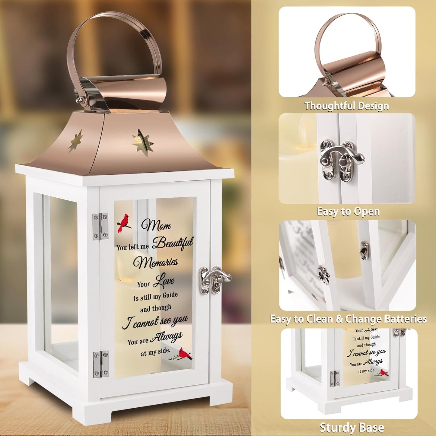 Memorial Lantern, Sympathy Gifts for Loss of Mom/Loved One, Bereavement Gifts, in Memory Loved One Lantern,Celebration Life, Funeral Lantern,Mom You Left me Beautiful Memories