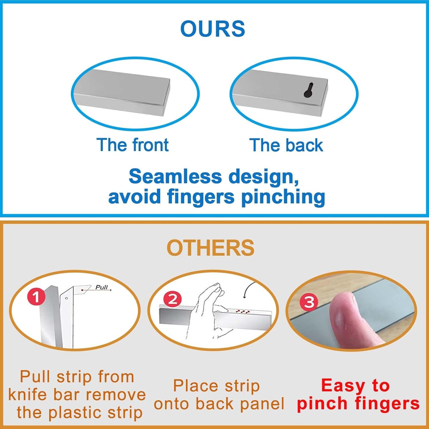 17.5" Magnetic Knife Holder for Wall with Hooks - No Drill Adhesive Mount - 304 Stainless Steel Knife Magnetic Strip