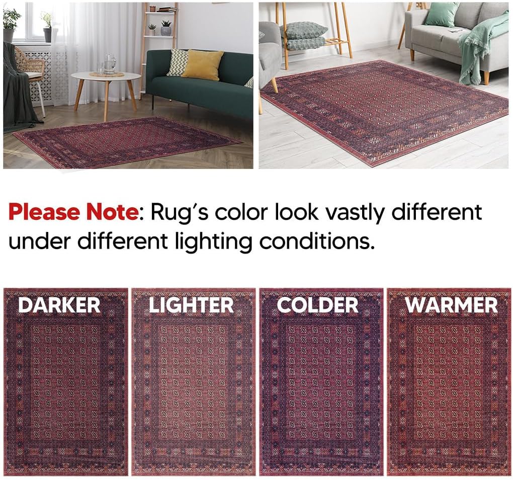 Keen Home Design 6x9 Rug - Machine Washable Area Rug with Non-Slip Backing, Ideal for Living Room, Dining Room, Bedroom - Vintage, Easy Clean, Durable, Low Pile Rug - (6' x 9')