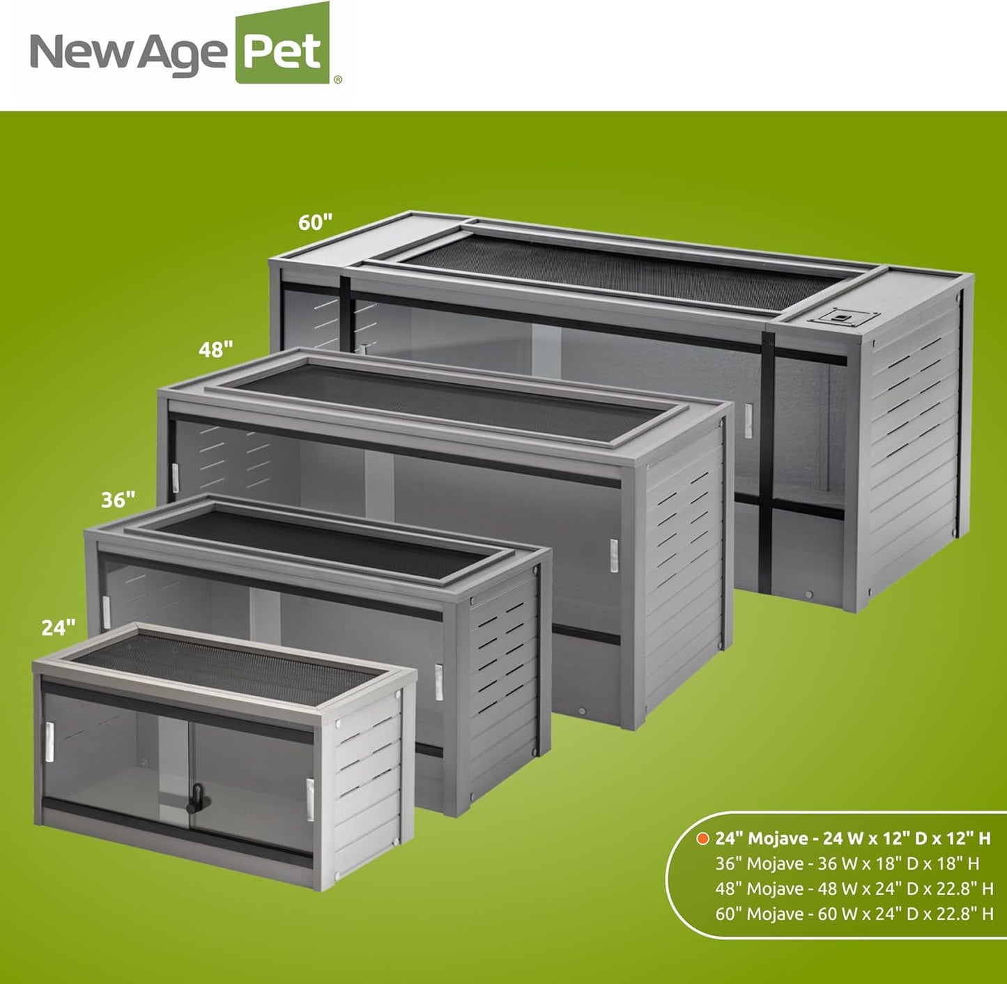 New Age Pet ECOFLEX 24-Inch Mojave Reptile Lounge in Grey - Durable Wood Plastic Composite Habitat with Ventilated Side Panels, Removable Sliding Glass Doors, and Mesh Screen Top