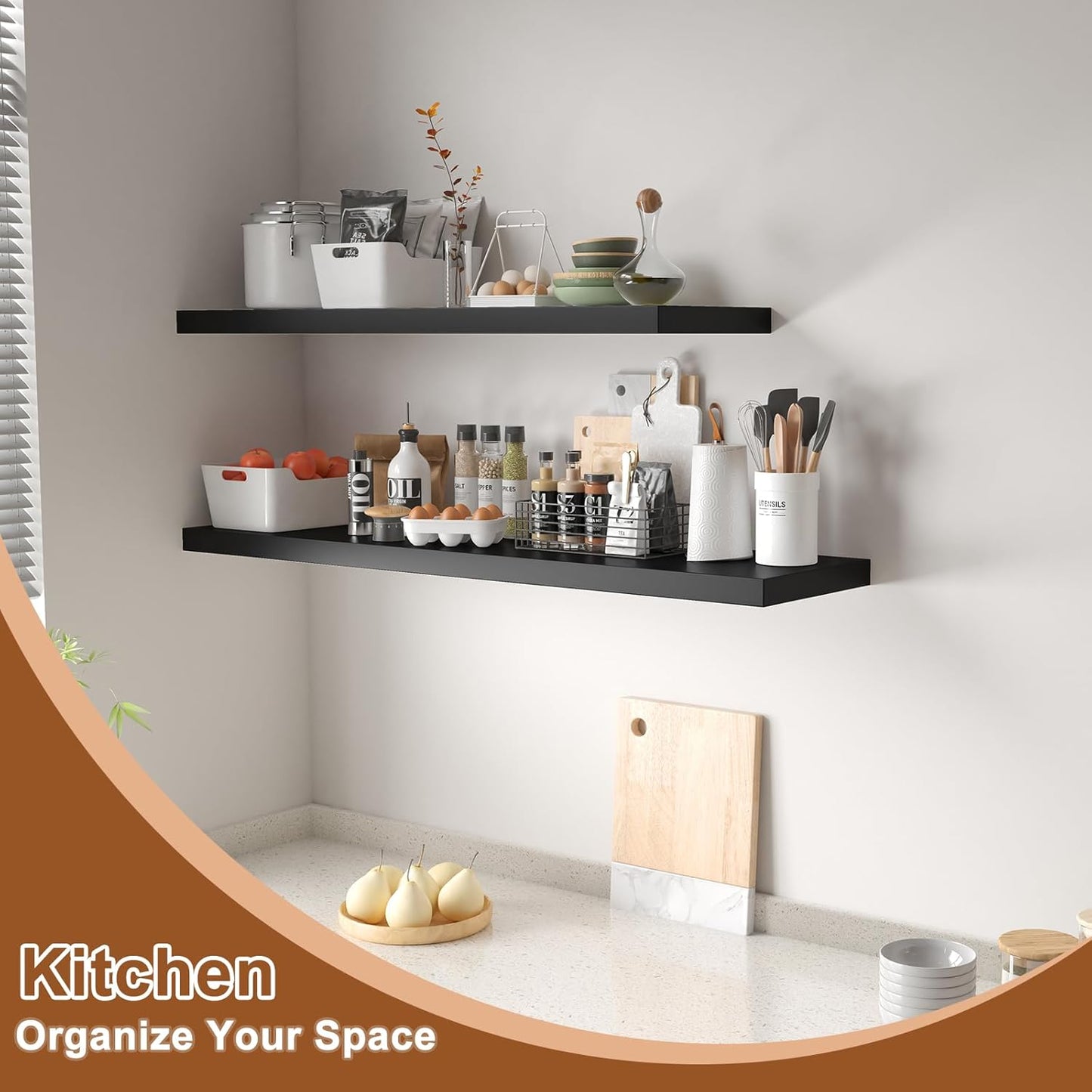 12 Inch Deep Floating Shelves for Wall 1 Pack Floating Shelves Large Storage Space Wall Mount Shelf for Living Room Kitchen Bathroom 24" W x 12" D x 1.2" H Black