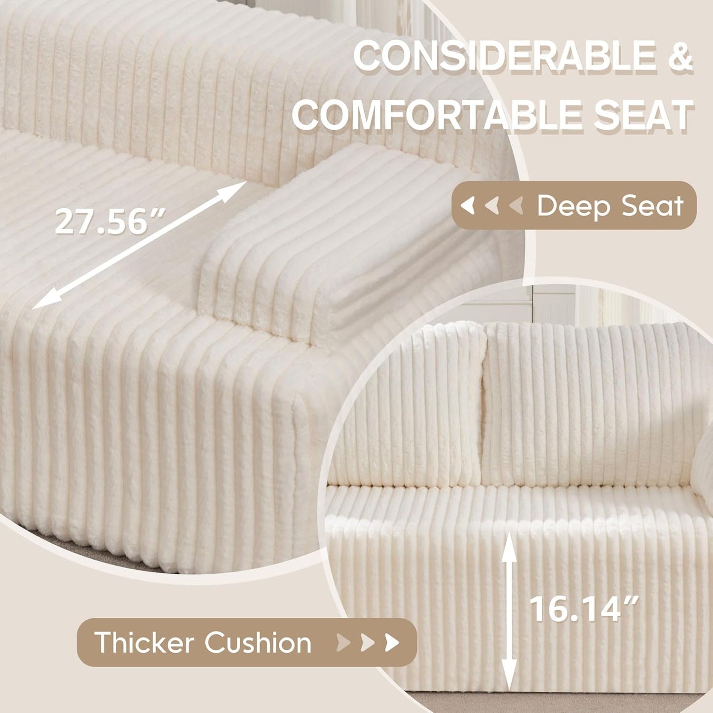 Hobestluk Modular Sectional Sofa Couches 108" L-Shape Couch 3 Seat Modular Sofa Memory Foam Sectional Couches for Living Room, Boneless Couch with Oversized Chaise (White, Left Facing)