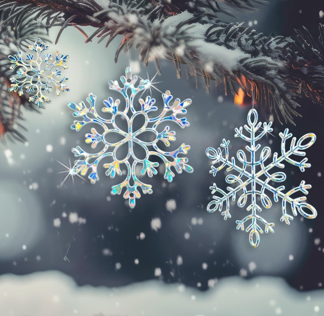 36 Pack Christmas Ornaments Snowflakes Decorations - Iridescent Plastic Snowflakes Hanging Decorations for Winter Holiday Christmas Birthday Party Decoration Supplies