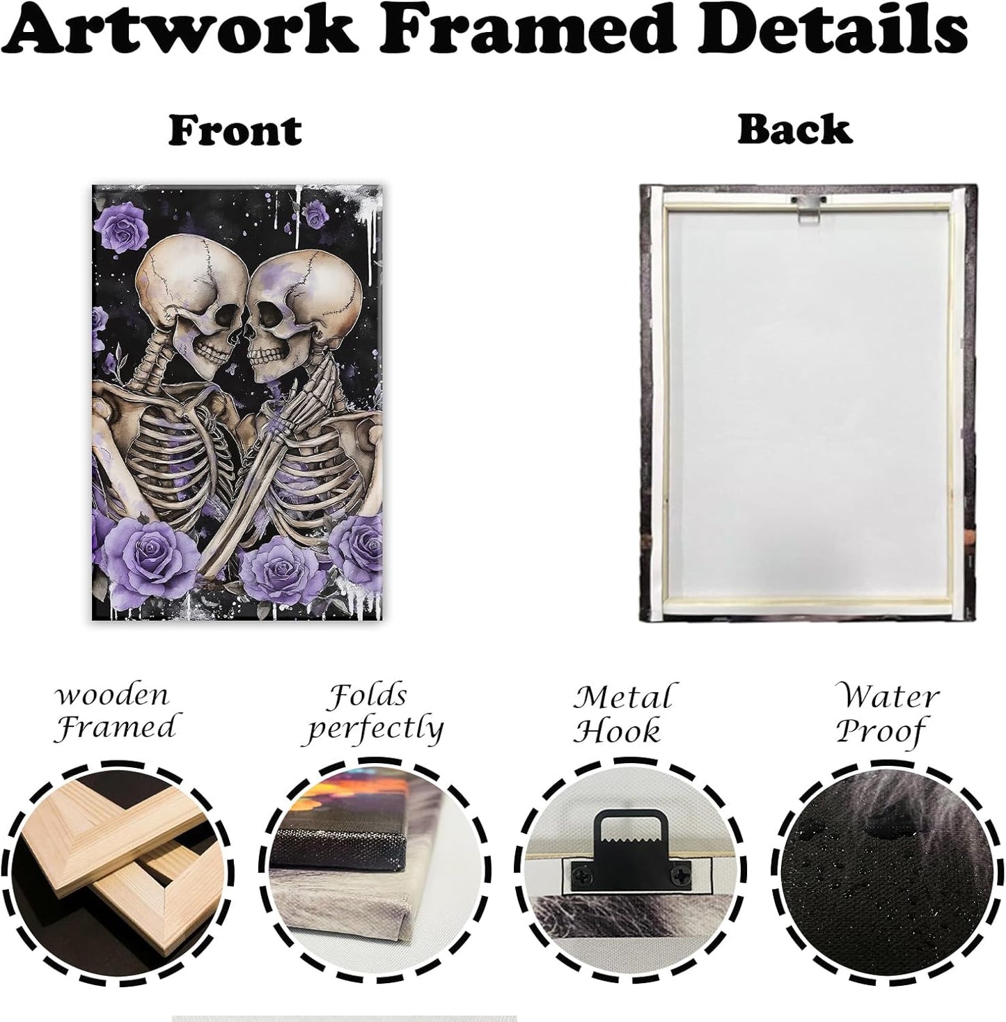 Skull Canvas Wall Art Couple Skeleton Holding Each Other Picture Art Poster Abstract Lover Painting Modern Artwork Horrible Halloween Decor(Artwork-2,20"x30")