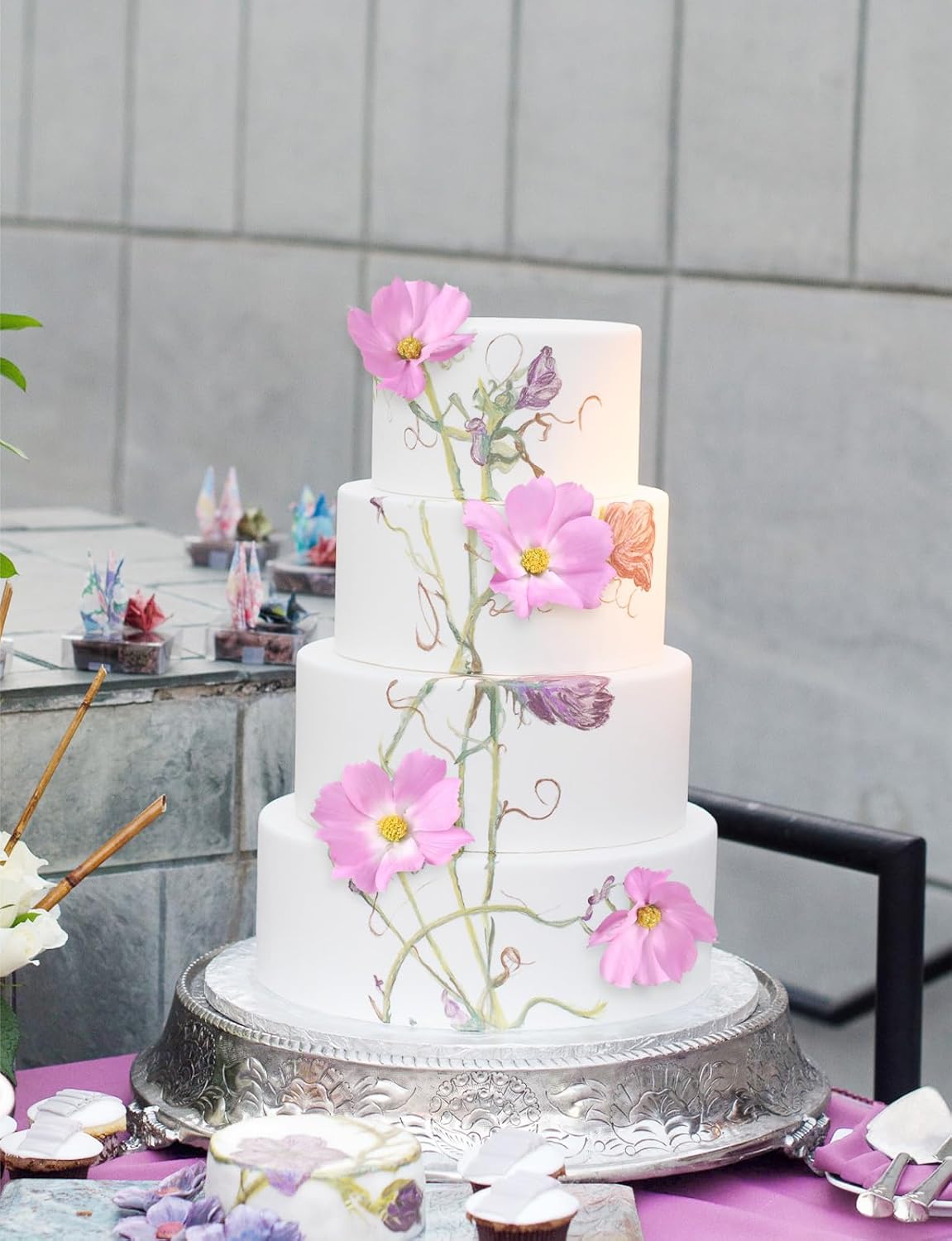 IPOPU Light Purple Cosmos Artificial Flowres 5PCS Fake Wildflowers 24.5" Lilac Flowers Artificial Daisies Silk Flowers with Stems for Baby Shower Centerpieces Home Table Decor (Light Purple)