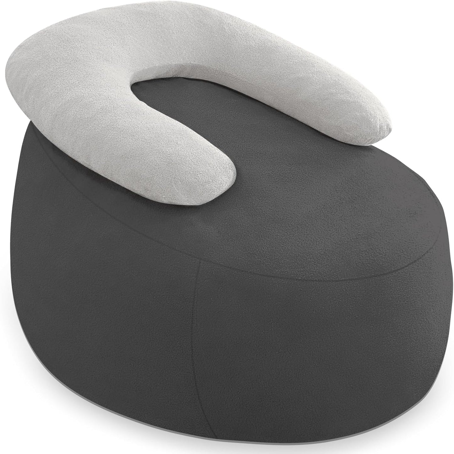 HABUTWAY Bean Bag Chair with U-Shaped Pillow for Adult and Kids Big BeanBag Chair with Filling Ultra Soft Teddy Fleece Couch Chair with Washable Cover for Living Room Bedroom, Dark Grey & Light Grey