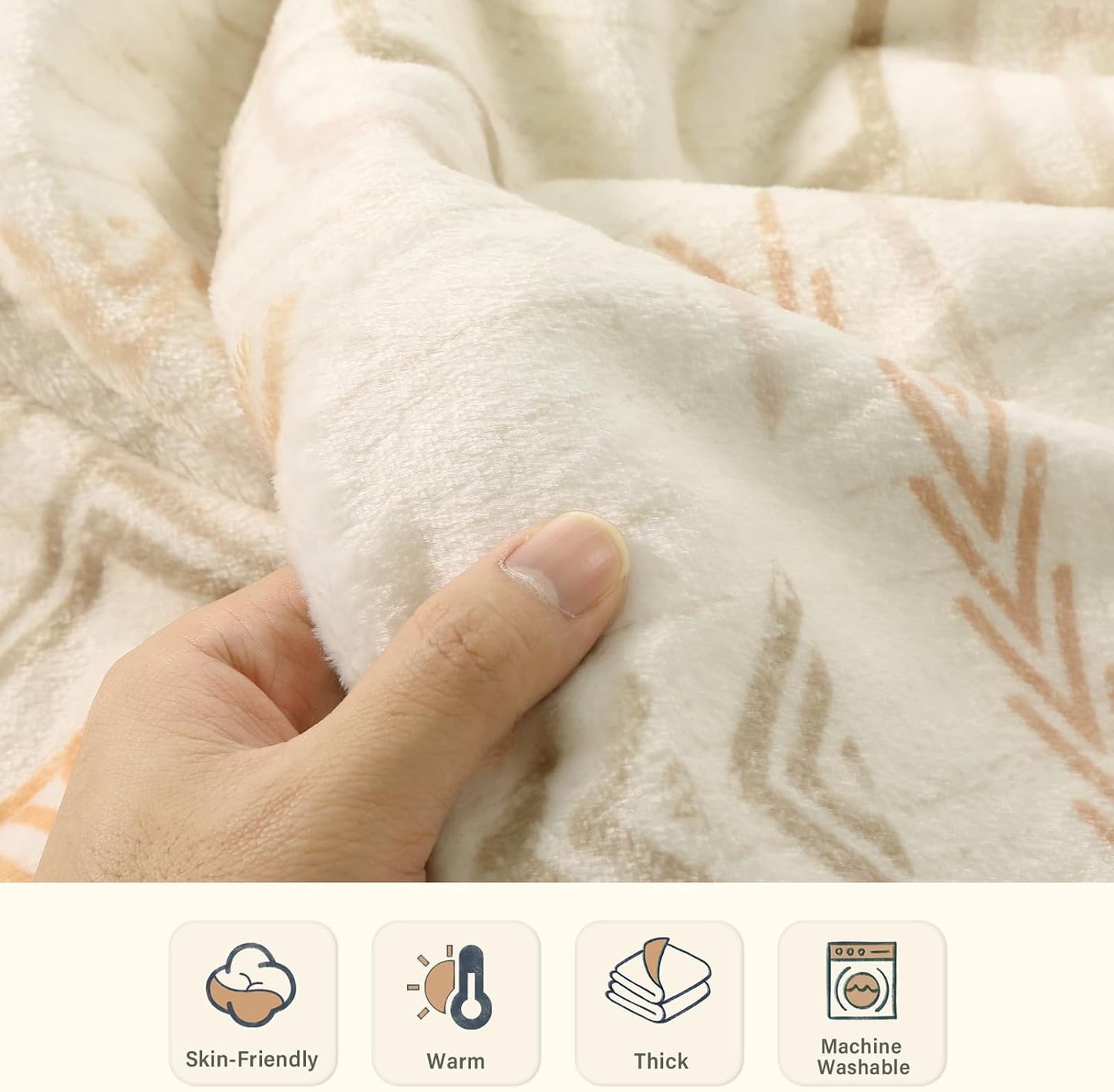 Lahome Trible Printed Blanket Aztec Beige Throw Blanket for Couch Soft Cozy Flannel Fluffy Throw Blanket Fuzzy Retro Throw Blankets for Bed Sofa, Ivory 50''x60''