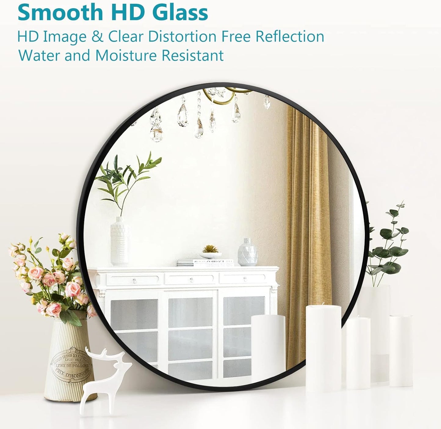 Fabuday Black Circle Mirror for Wall 22 inch - Round Mirror for Bathroom, Entryway, Living Room, Hallway, Bedroom Decor, Small Matte Frame Mirrors