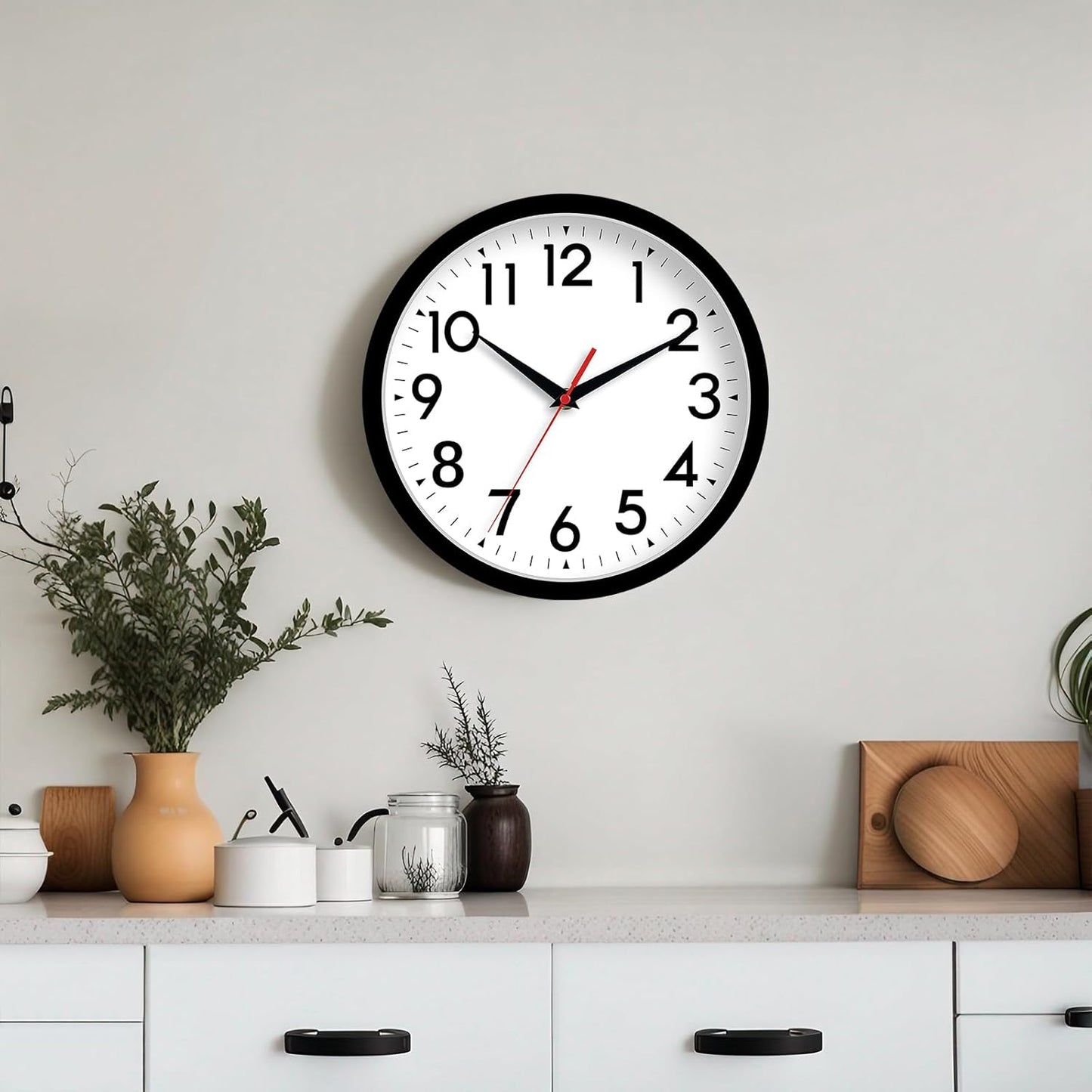 14 Inch Wall Clock Large Battery Operated Big Silent Non Ticking Analog Clock Decorative for Living Room Office Kitchen Outdoor Classroom Bedroom Bathroom School(Black)