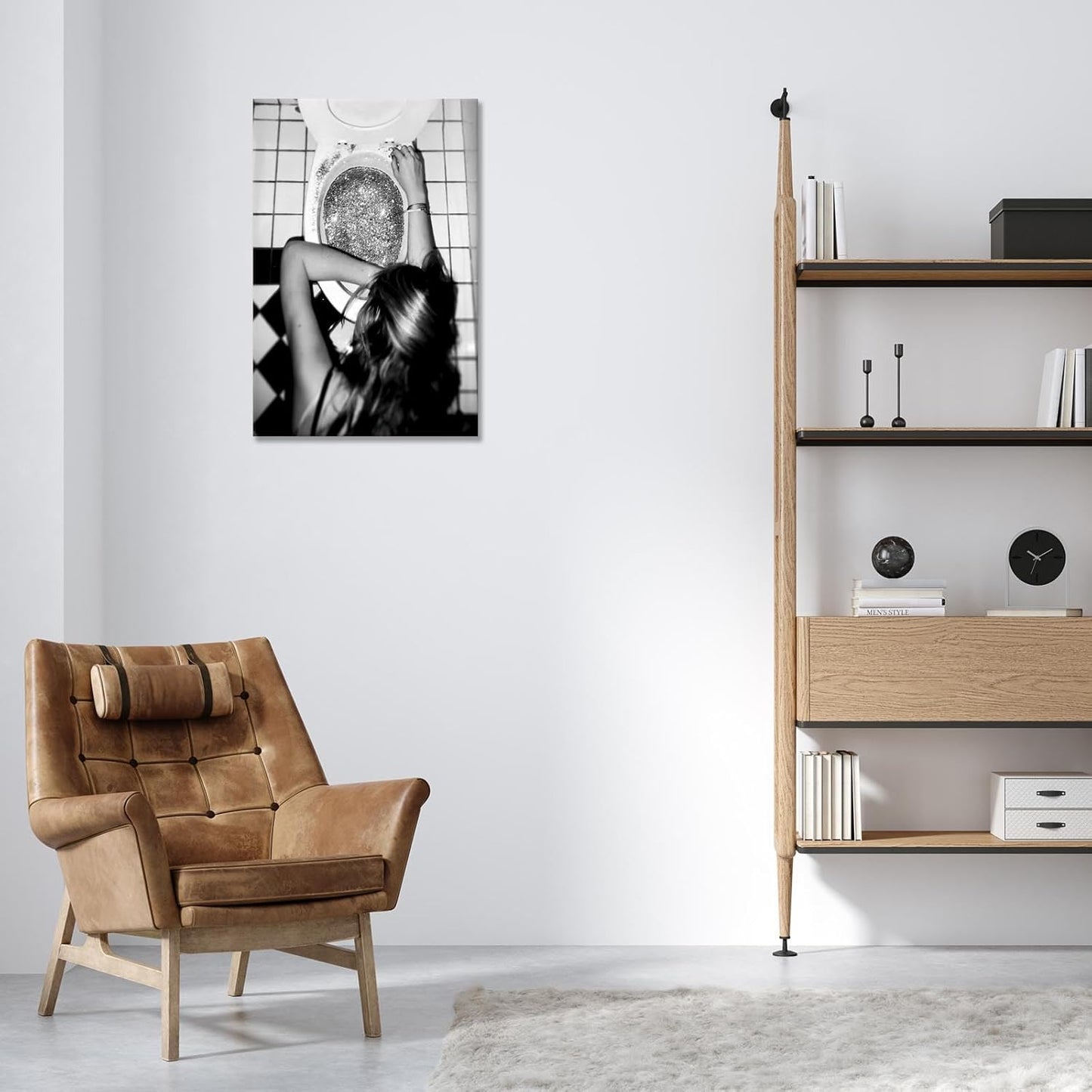 Funny Bathroom Wall Art Black and White posters Bar Disco Party prints painting Girls Bathroom Canvas wall art Funky aesthetics Teen Girl Bedroom wall decor for 12x16in Framed