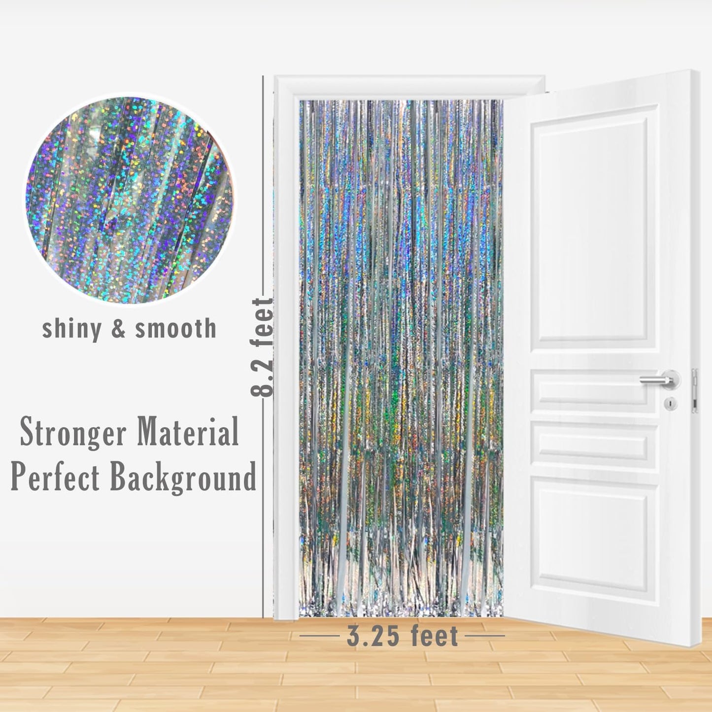 GOER 3.2 ft x 9.8 ft Metallic Tinsel Foil Fringe Curtains Party Photo Backdrop Party Streamers for Birthday,Graduation,New Year Eve Decorations Wedding Decor (1 Pack, Shiny Silver)