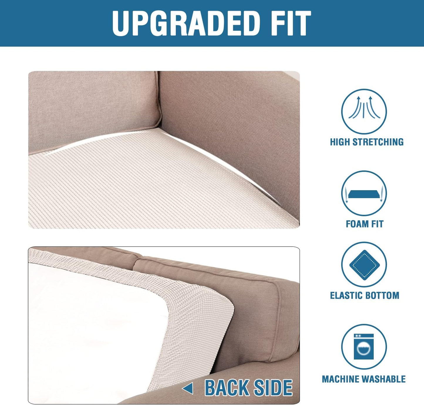 H.VERSAILTEX Super Stretch Individual Seat Cushion Covers Sofa Covers Couch Cushion Covers Slipcover Sets Thick Jacquard Textured Twill Fabric (1 Piece Sofa Cushion Cover, Ivory)