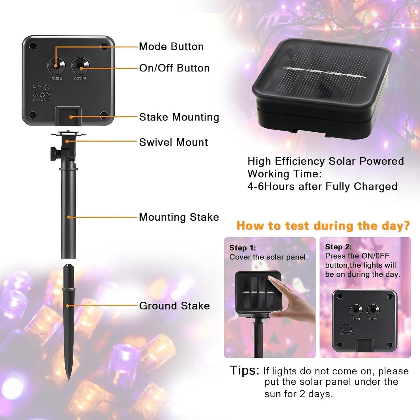 4-Pack Solar String Lights,156Ft Extra-Long 400 LED Waterproof Solar Halloween Lights, 8 Modes for Garden, Patio, Wedding (Purple & Orange)