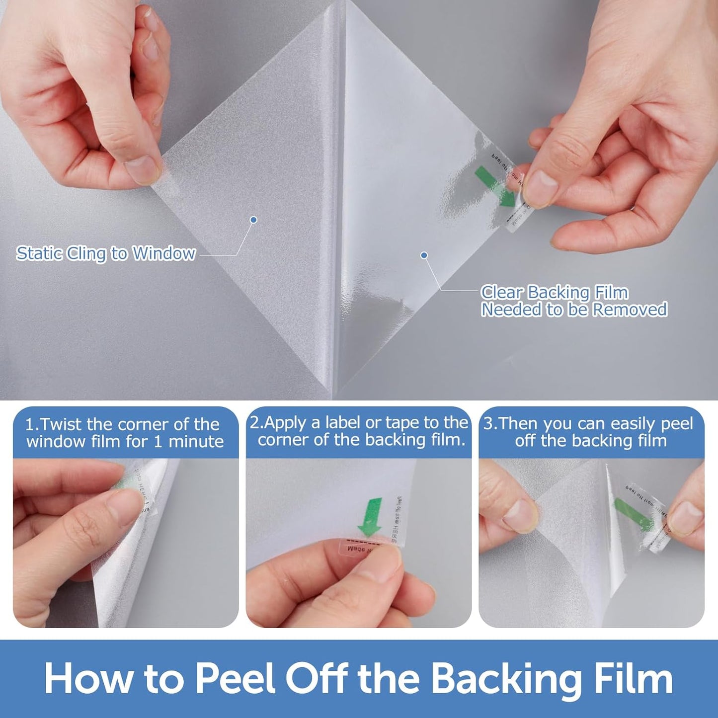 HIDBEA Frosted Window Privacy Film - Non Adhesive Static Cling Glass Stickers Sun UV Blocking Heat Control Door Covering Decals for Home Office, 17.3 x 98.4 Inch