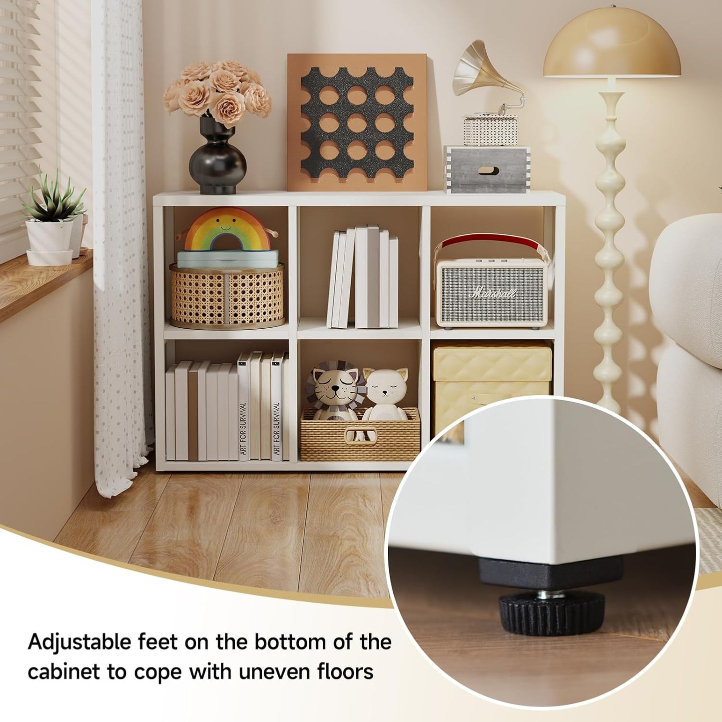 6 Cube Storage Organizer, Black Bookshelf with Storage, 2 Tier Storage Cubes,Freestanding Storage Organizer with Shelves for Living Room, Study