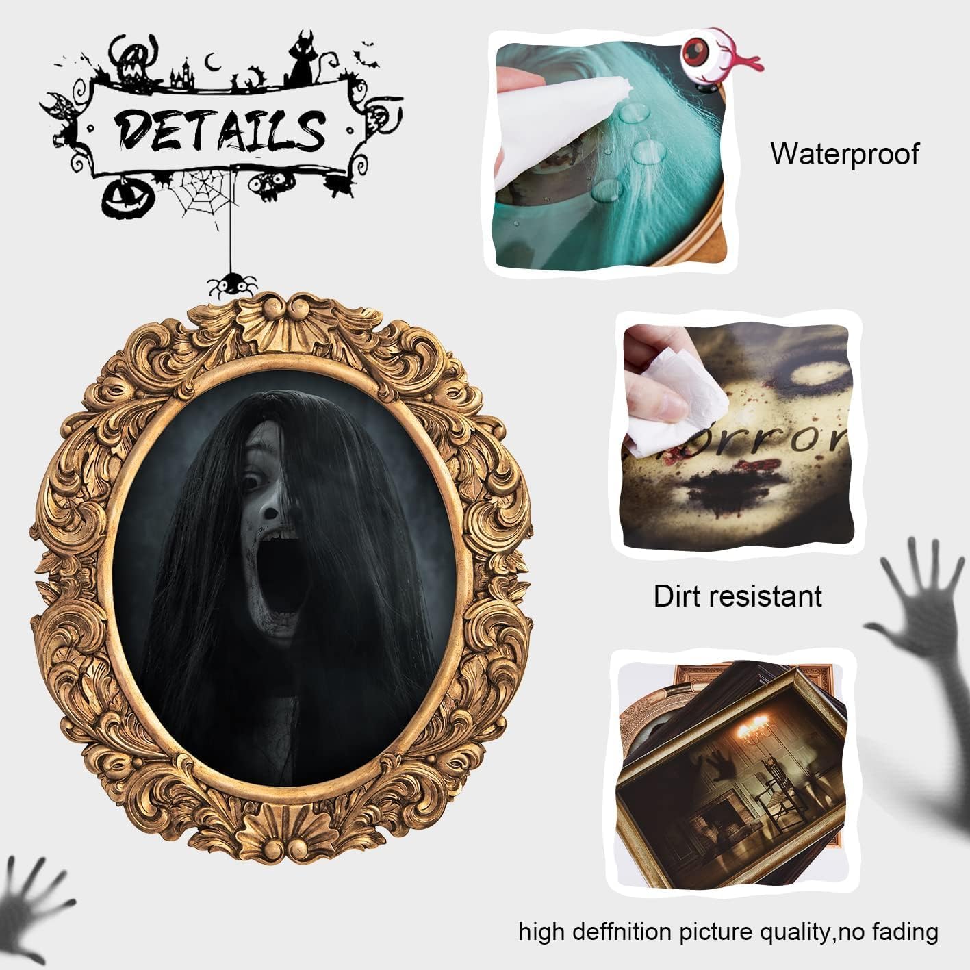 15 Halloween Gothic Mansion Haunted Horror Picture Frames, Waterproof Durable,with 80pcs Self Adhesive Dots, Creepy Photo Decorations For Haunted Home Family Castle Masquerade Party