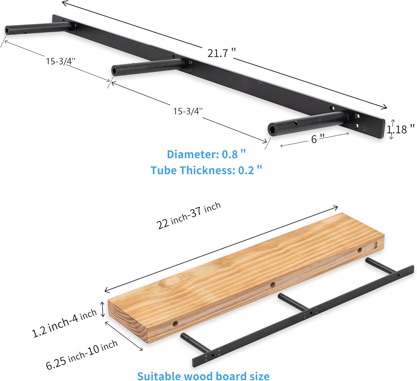 Hidden Shelf Brackets , Floating Shelf Bracket ( Additional Brackets -NO Kits) 38 Inch -2 Pcs
