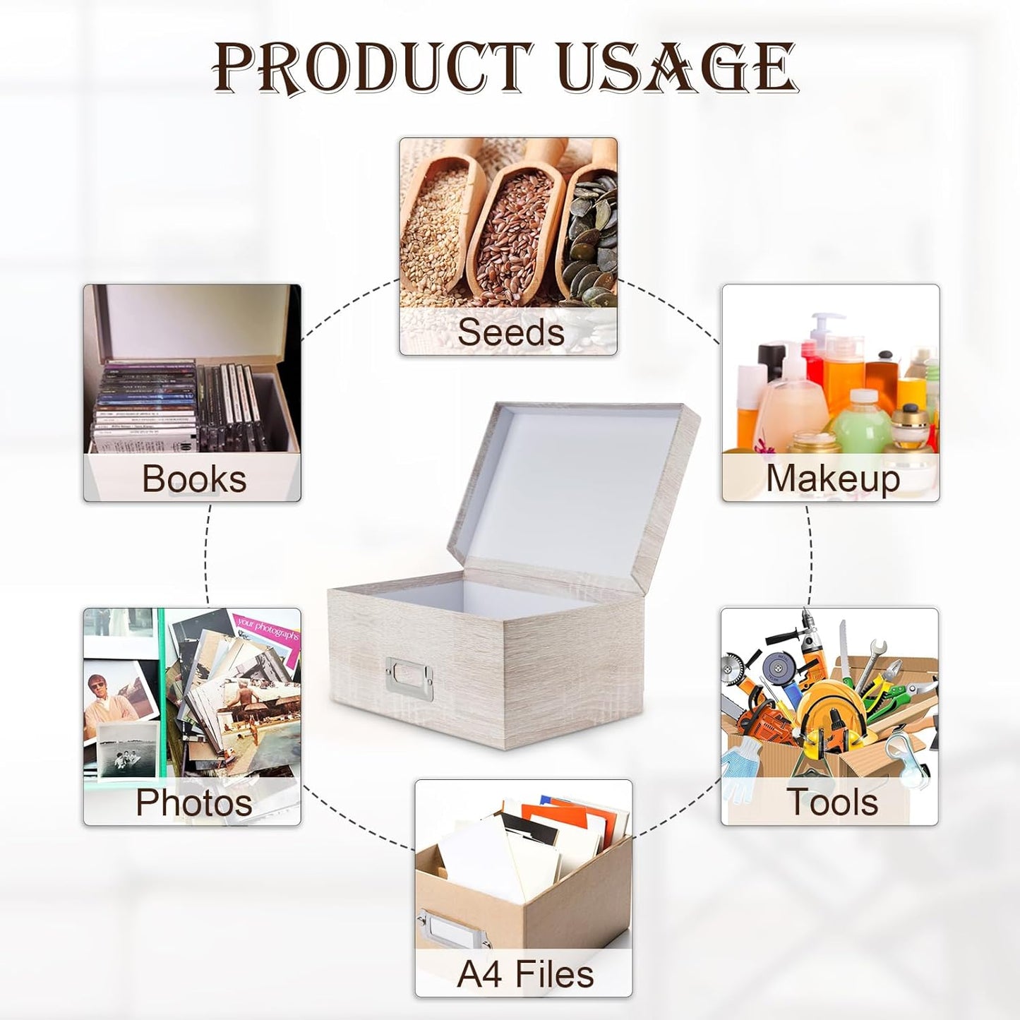 Briful Photo Boxes with Lids - 4 in 1 Set Waterproof Storage Boxes with Handles - Decorative Multiple Size Storage Bins for Clothes/Shoes/Office/Cosmetic/Books