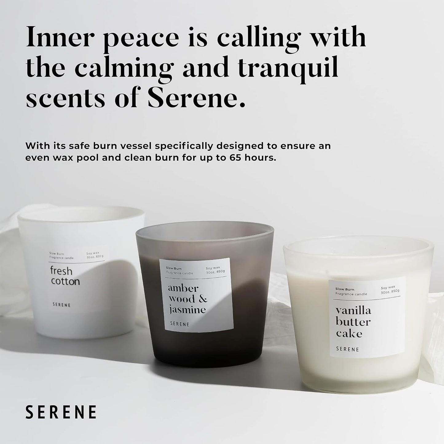 Hidden Label Large Scented Candle, Coconut Lime Verbena, 30oz 3 Wick Huge Candle, Serene Collection Slow Burn Natural Soy Candles for Home Scented