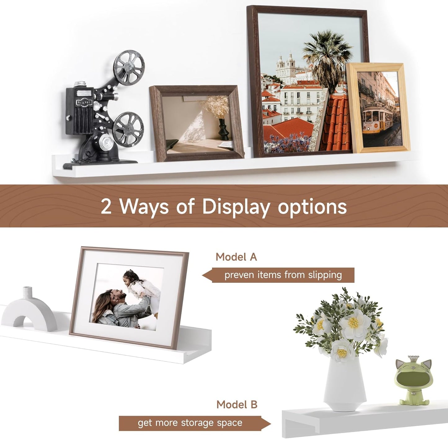 Fun Memories Picture Ledge Shelf, 36 Inch Floating Shelves Set of 2, Nursery Book Shelves for Toys Storage, Kids Bookshelf Wall Mounted for Wall Decor Books Photo Frames, White