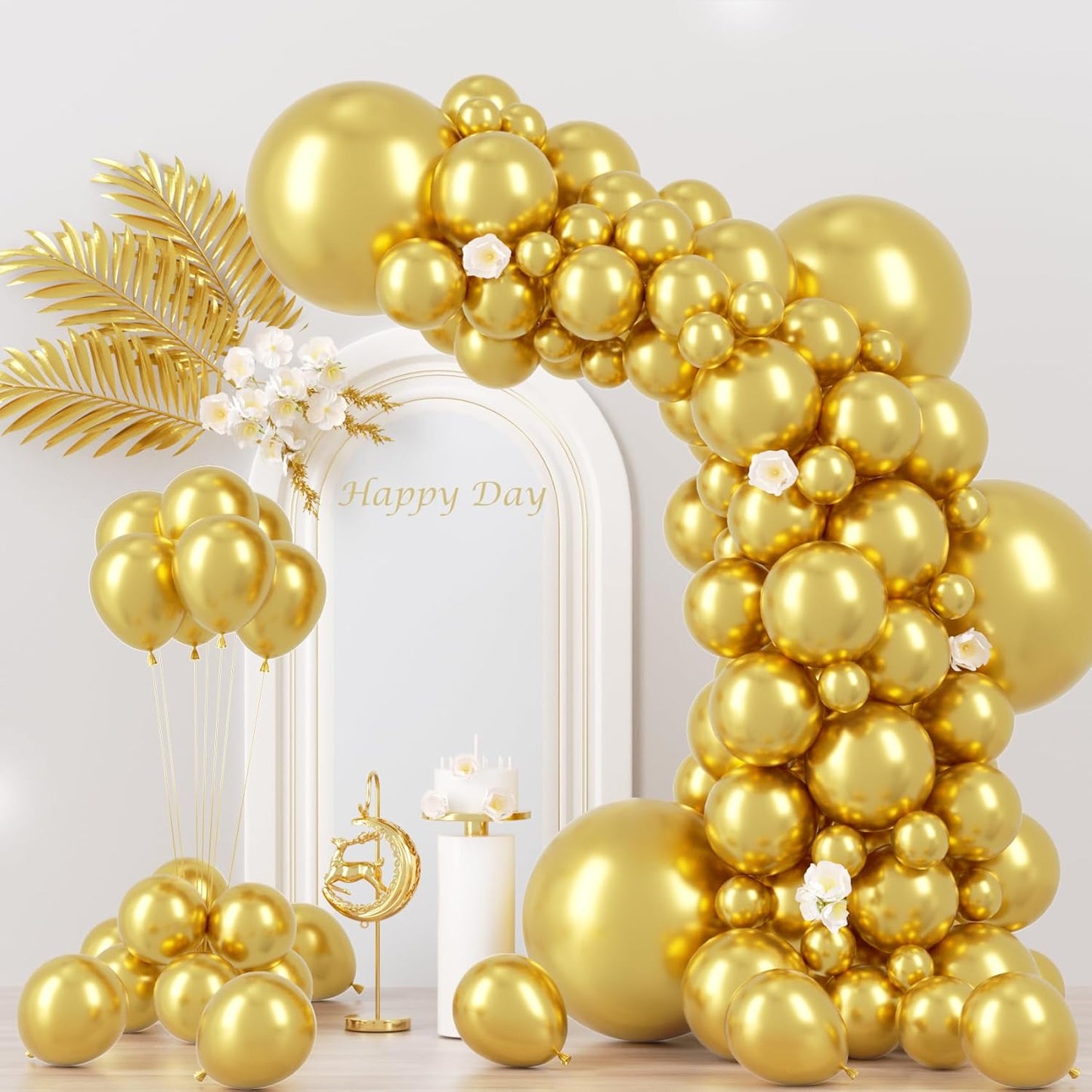 130pcs Metallic Gold Balloons Different Sizes 18" 12" 10" 5" Party Latex Balloons for Birthday Graduation Baby Shower Wedding Anniversary New Year Party Decorations