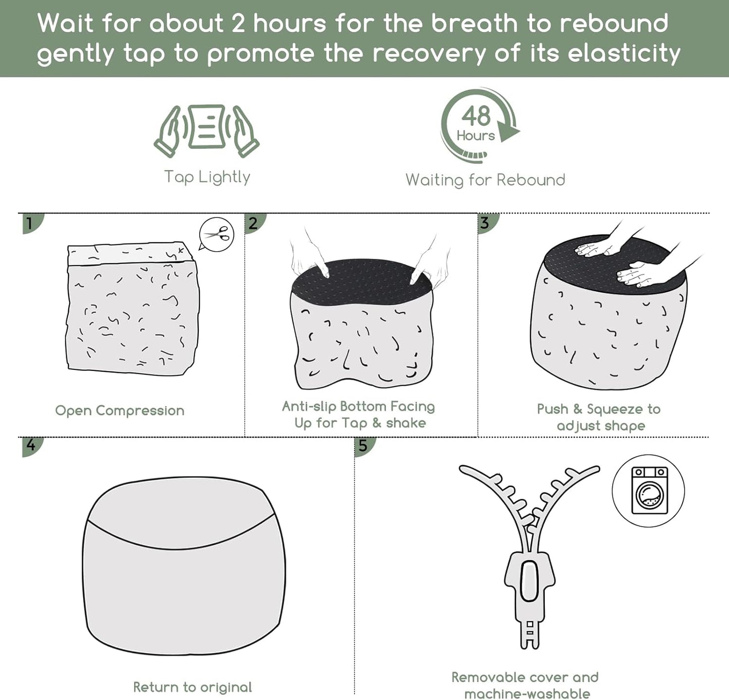 HIGOGOGO Round Stuffed Pouf Ottoman, Corduroy Poufs with Foam Chunk Filling, Furry and Fluffy Pouf Foot Stool Storage Ottoman, 26 X 18 Floor Poufs Foot Rest for Living Room, Beige